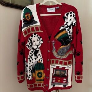 Signatures by Northern Isles Handknit Firefighter Dalmation Cardigan Sweater PM